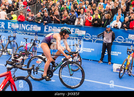 Hamburg, Germany. 16th July, 2017. Katie Zaferes of the USA cycling during the Mixed Team event at the ITU World Triathlon Series World Championships in Hamburg, Germany, 16 July 2017. Photo: Christophe Gateau/dpa/Alamy Live News Stock Photo