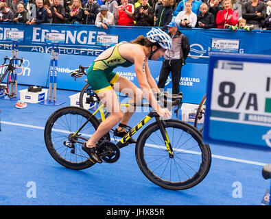 Hamburg, Germany. 16th July, 2017. Ashleigh Gentle of Australia cycling during the Mixed Team event at the ITU World Triathlon Series World Championships in Hamburg, Germany, 16 July 2017. Photo: Christophe Gateau/dpa/Alamy Live News Stock Photo