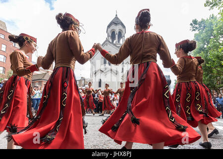 London, UK. 16th July, 2017. Dancers perform at the 7th Armenian Street Festival. © Guy Corbishley/Alamy Live News Stock Photo