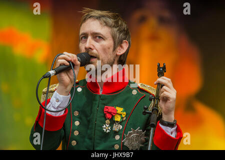 Latitude Festival, UK 16th July, 2017 The Divine Comedy led by Neil Hannon (Napoleon outfit) play the Obelisk Stage - - The 2017 Latitude Festival, Henham Park. Suffolk 16 July 2017 Credit: Guy Bell/Alamy Live News Stock Photo