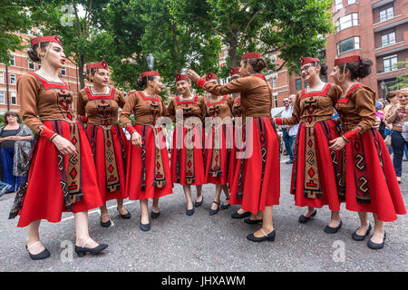 London, UK. 16th July, 2017. Dancers perform at the 7th Armenian Street Festival. © Guy Corbishley/Alamy Live News Stock Photo