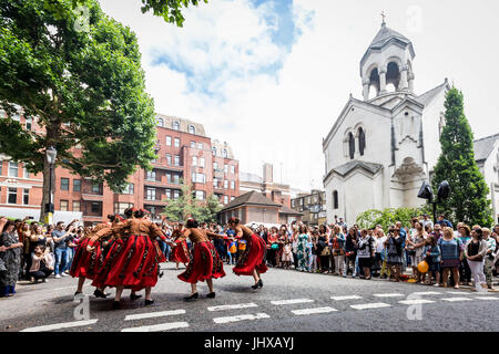 London, UK. 16th July, 2017. Dancers perform at the 7th Armenian Street Festival. © Guy Corbishley/Alamy Live News Stock Photo