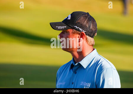 Irvine, Ayrshire, Scotland, UK. 16th July, 2017. The final day of the Aberdeen Asset management Scottish Open Golf Championship provided much drama and exciting play from an international field of golfers competing for the trophy and prize money. The competition was played over Dundonald Links near Irvine Ayrshire Scotland in the hot summer sun and concluded with a dramatic win for RAFA CABRERA BELLO form Spain Credit: Findlay/Alamy Live News Stock Photo