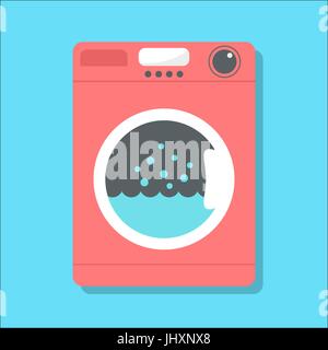 red washing machine in flat style Stock Vector