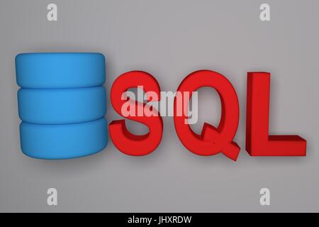 SQL structured query language database search data logo. 3D SQL inscription on a gray background Stock Photo