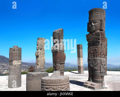 Famous Toltec Atlantes - columns on top Pyramid of Quetzalcoatl, Tula de Allende, Hidalgo state, Mexico. UNESCO world heritage site Stock Photo