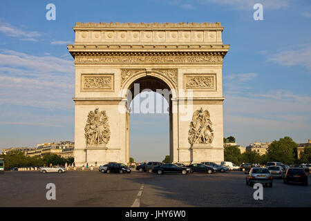 View of the Champs Elysées from the Paris Arc - Stock Photo