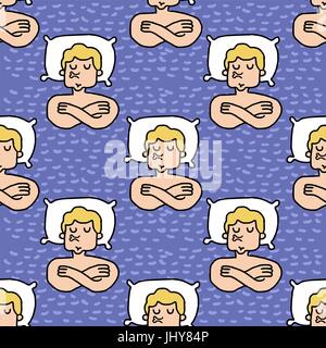 dream pattern. guy on pillow sleeps texture. Sleeping man background Stock Vector