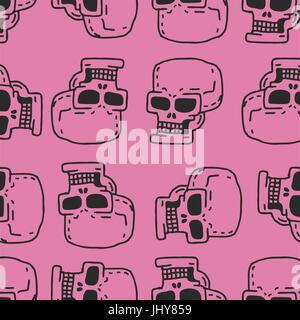 Skull cartoon seamless pattern. Skeleton head drawing ornament. Medicine background. Retro Vintage Texture Stock Vector