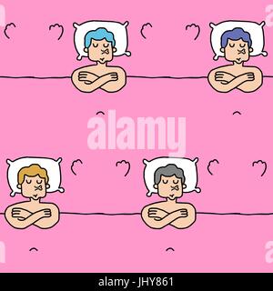 dream pattern. guy on pillow sleeps texture. Sleeping man background Stock Vector