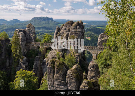 Bastion bridge, Elbsandsteingebirge, Saxon Switzerland, Saxony, Germany - bastion bridge bridge, Elbsandsteingebirge, Saxonian Swiss, Saxony, Germany, Stock Photo