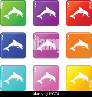 Jumping dolphin icons 9 set Stock Vector