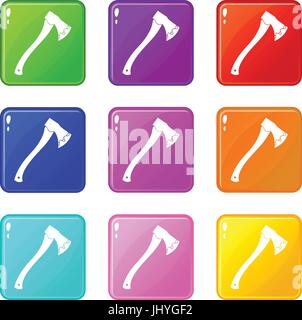 Axe In blood icons 9 set Stock Vector