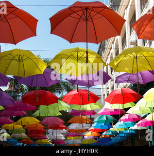 Set of colorful umbrella decorating a street Stock Photo