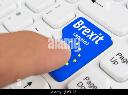 Brexit button showing someone voting for the UK to exit the EU in a 2nd referendum. Second Brexit referendum. Second Brexit vote. Stock Photo