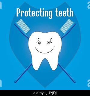 Happy Tooth and tooth brushes, tooth protection, vector Stock Vector