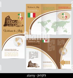 Traveler's guide or banner with a map, watercolors attractions, and text. vector Stock Vector