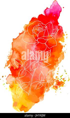 Vector, ink, and watercolor drawing of rose with texture Stock Vector