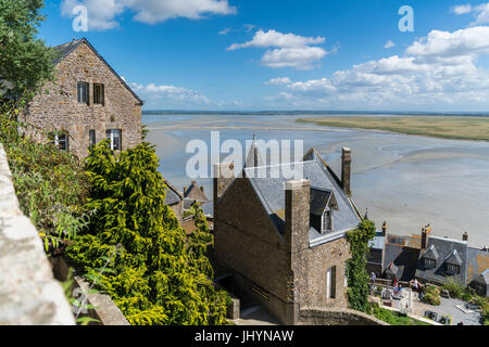The bay during low tide seen from the top of the village, Mont-Saint-Michel, Normandy, France, Europe Stock Photo