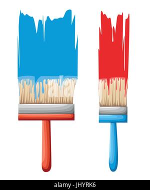 Vector roller and paint brushes with colors . Painter instruments. Home work process vector illustration isolated on white. Web site page and mobile a Stock Vector