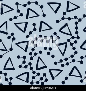 Seamless pattern with triangles and connected spots on a gray background. Vector repeating texture. Stock Vector
