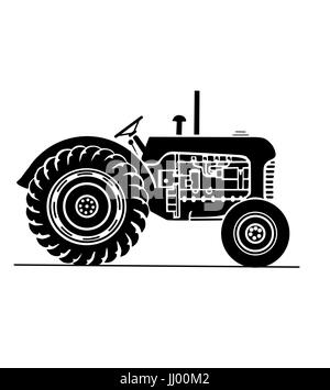Old farm tractor side on view illustration Stock Photo