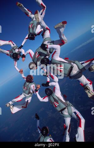 A skydiving team right after eiting a Twin Otter during a training camp in Deland, Florida Stock Photo