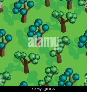 Seamless pattern with isometric trees Stock Vector