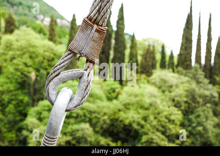 metal turnbuckles fastening of cables with steel rod Stock Photo