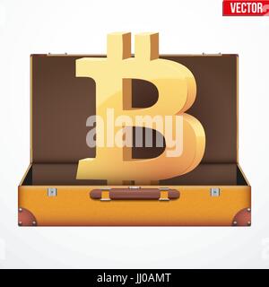 Suitcase with cryptocurrency Stock Vector