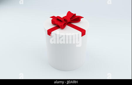 3D round gift boxes with red bow. 3D rendering Stock Photo