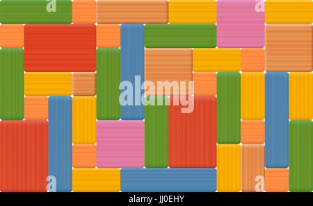 Wooden toy blocks - colorful seamless background, assembled with many wood textured rectangular items. Stock Photo