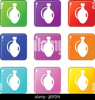 Clay jug icons 9 set Stock Vector