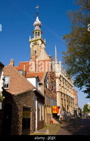 Europe, Netherlands, Zeeland, the village Veere on the peninsula Walcheren, the historical town hall at the market place. Stock Photo
