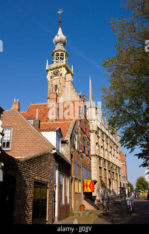 Europe, Netherlands, Zeeland, the village Veere on the peninsula Walcheren, the historical town hall at the market place. Stock Photo