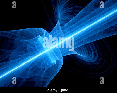 Blue glowing quantum laser in space with rippled beam, computer generated abstract background, 3D rendering Stock Photo