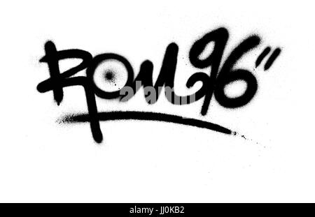 graffiti tag rom 69 sprayed with leak in black on white Stock Vector