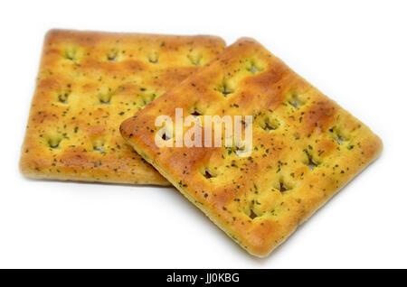 Salty crackers stack isolated on white background Stock Photo