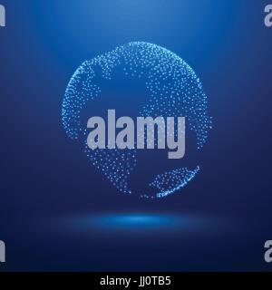Planet earth or world with continents of the luminous dots in the blue space. Technology background. VECTOR Stock Vector