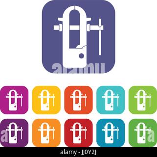 Blacksmiths vice icons set flat Stock Vector