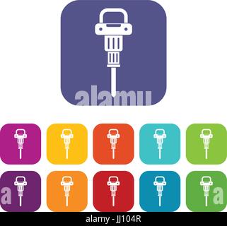 Pneumatic hammer icons set flat Stock Vector