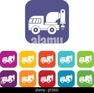 Drilling machine icons set flat Stock Vector