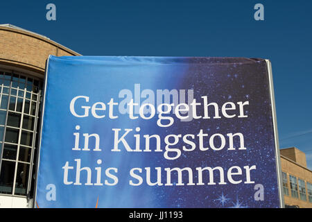 get together in kingston this summer, promotional sign to encourage tourism and local activities in kingston upon thames, surrey, england Stock Photo