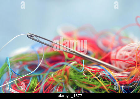 yarn and needle pin close up Stock Photo