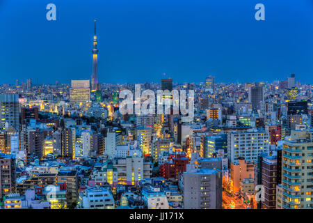 The city skyline at sunset from the Bunkyo Civic Center Building, Tokyo, Japan. Stock Photo