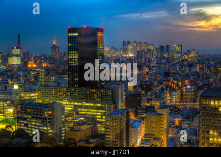 The city skyline at sunset from the Bunkyo Civic Center Building at sunset, Tokyo, Japan. Stock Photo