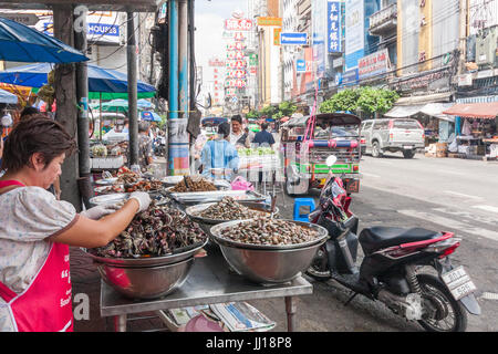 Seafood street vendor Yaowarat road Chinatown Bangkok Thailand Stock Photo
