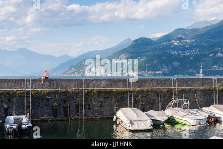 The harbour at Bellano on Lake Como, Lombardy, Italy Stock Photo