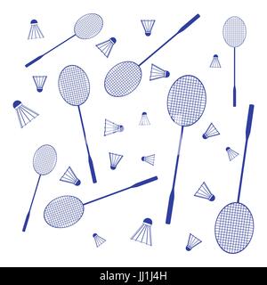 Nice picture of colorful badminton rackets and shuttlecocks on a white background Stock Vector
