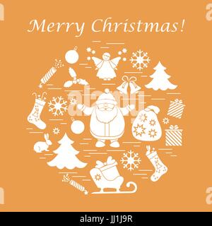 Vector illustration of different new year and christmas symbols arranged in a circle. Stock Vector